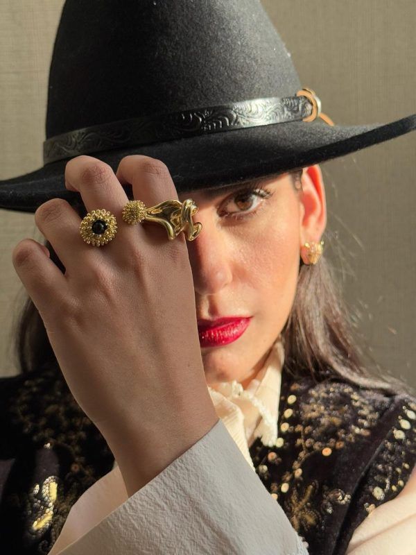 Anillo abierto Dorado de agata - Imagen 3