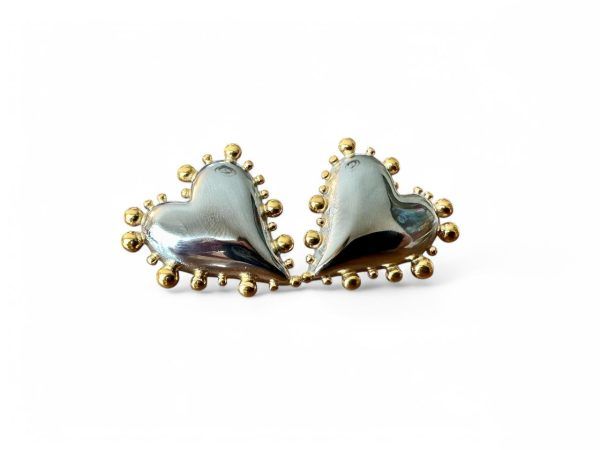 Aretes Corazón  Plateados Con Bolitas - Imagen 2